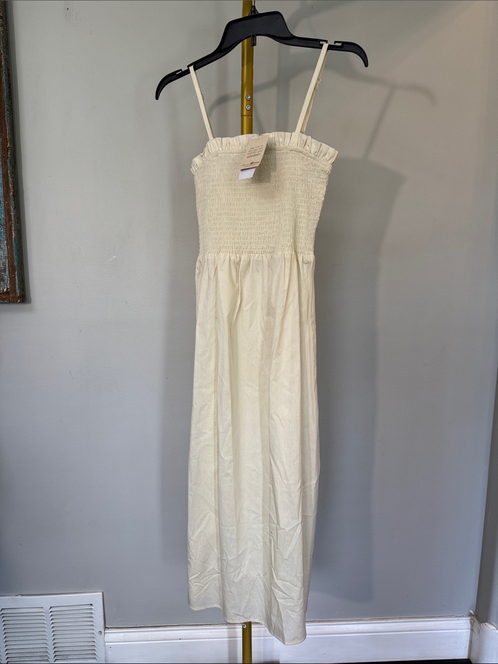 Smocked Strap Spaghetti Madi Dress in Cream NWT XS/S